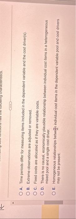  wing characteristics. O A. Time periods differ for measuring items included
