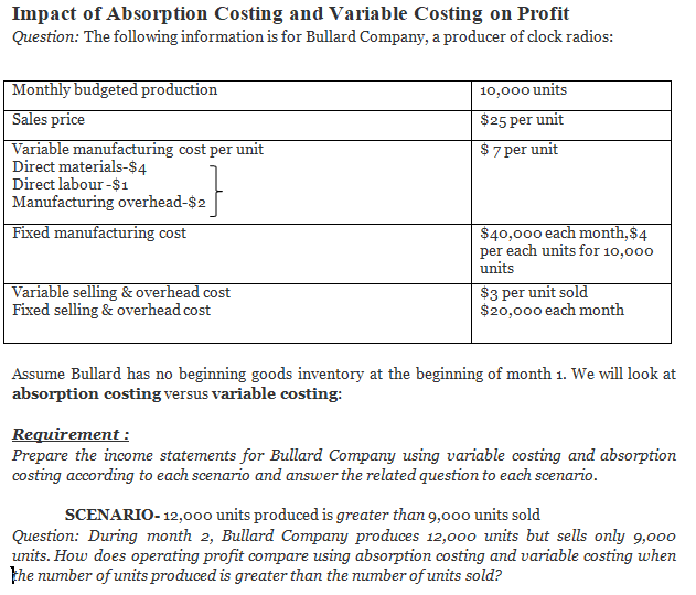 Requirement : 1-Prepare the income statements using the variable costing 2-Prepare