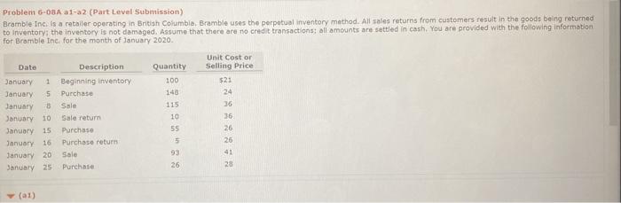  Problem 6-08A a1-a2 (Part Level Submission) Bramble Inc. is a retailer