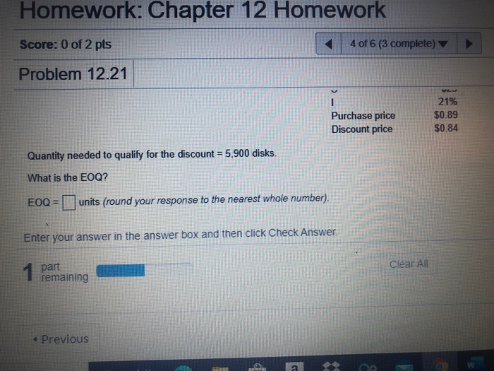 Score: 0 of 2 pts 4 of 6 (3 complete) HW Score: