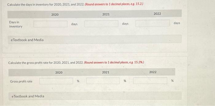 Inc, for 2020, 2021, and 2022. Calculate the inventory turnover for 2020,