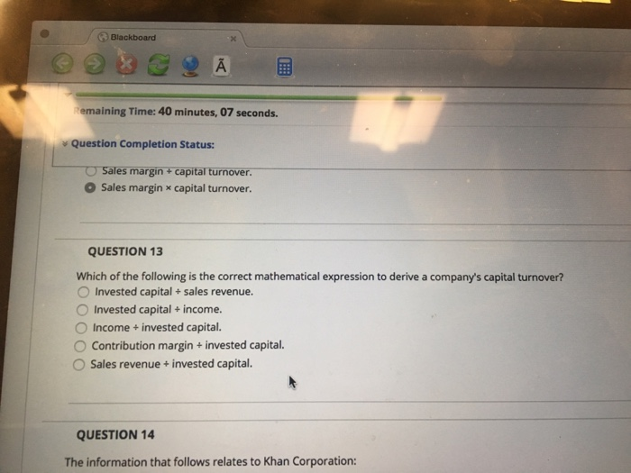  Blackboard emaining Time: 40 minutes, 07 seconds. Question Completion Status: Sales
