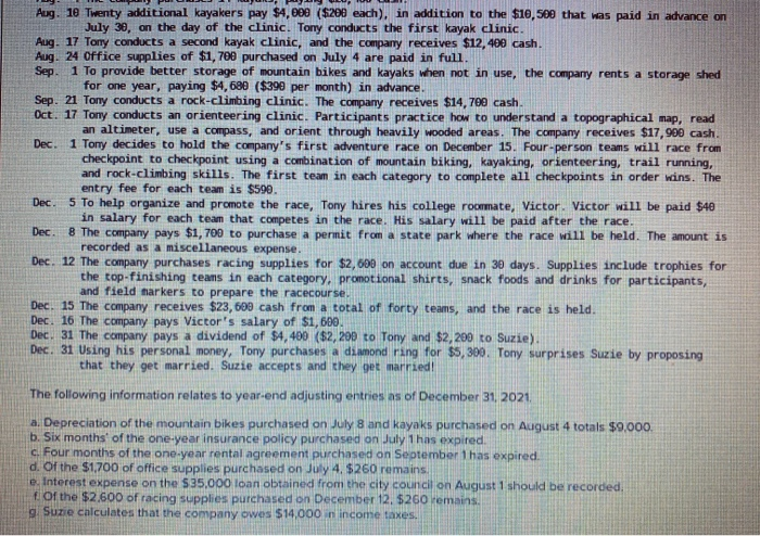 Upon developing a customer base, they'll hold their first adventure races. These