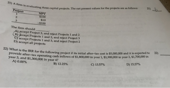  Please show your excel work for eaxh quesion. Thank you. 21)