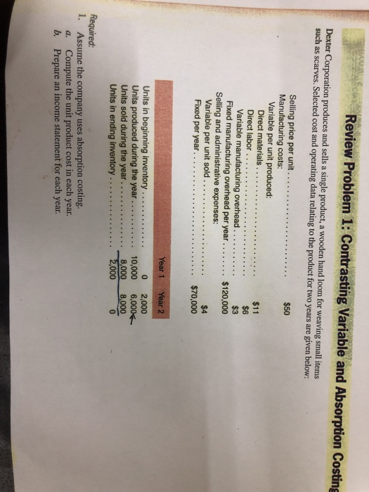  Review Problem 1: Contrasting Variable and Absorption Costing Dexter Corporation produces