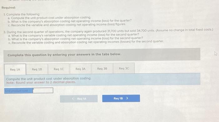 What is the company's absorption costing net operating income (loss) for the