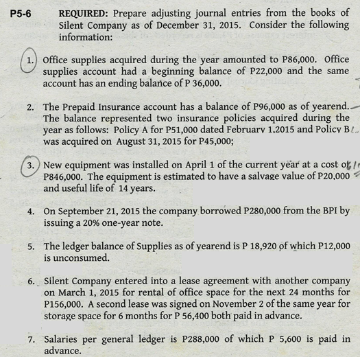 Exercises on Adjusting Journal Entries Please answer all P5-6 REQUIRED: Prepare adjusting