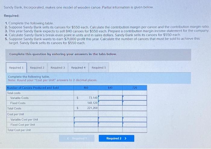Help please! (5) Required: 1. Complete the following table. 2. Suppose Sandy