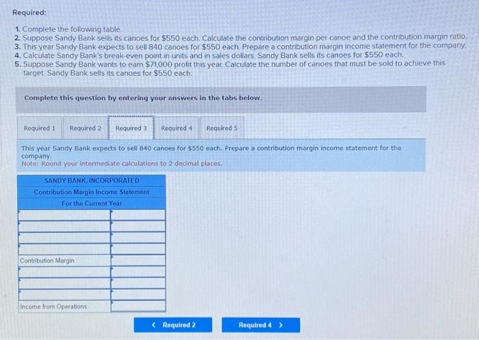 canoe and the contribution inargin ratio. 3. This year Sandy Bank expects