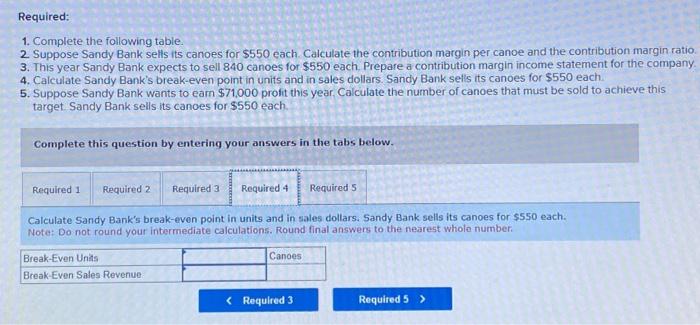 to sell 840 canoes for $550 each. Prepare a contribution margin income