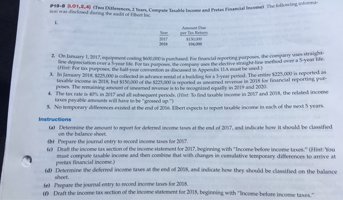 P19-8 (LOI,2,4) (Two Differences, 2 Years, Compute tion was disclosed during