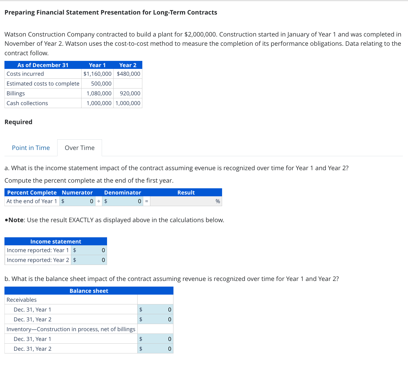 to build a plant for $2,000,000. Construction started in January of Year