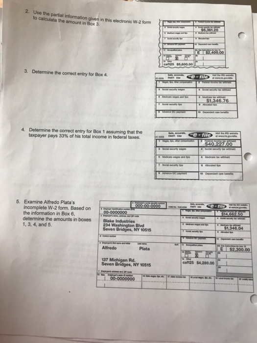  2. Use the partial information given in this electronic W-2 form