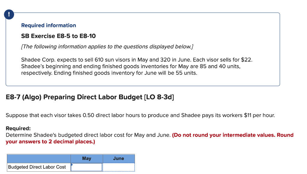  Required information SB Exercise E8-5 to E8-10 (The following information applies