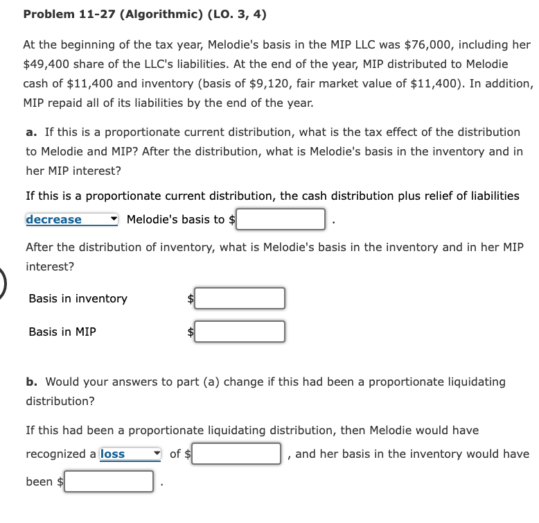  Problem 11-27 (Algorithmic) (LO. 3, 4) At the beginning of the