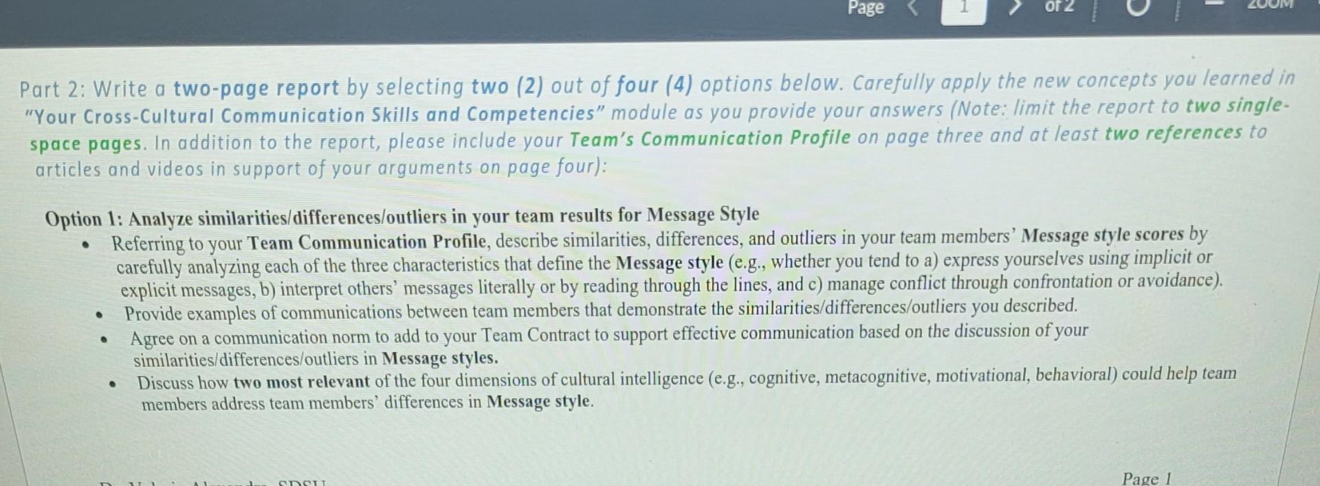  Part 2: Write a two-page report by selecting two (2) out