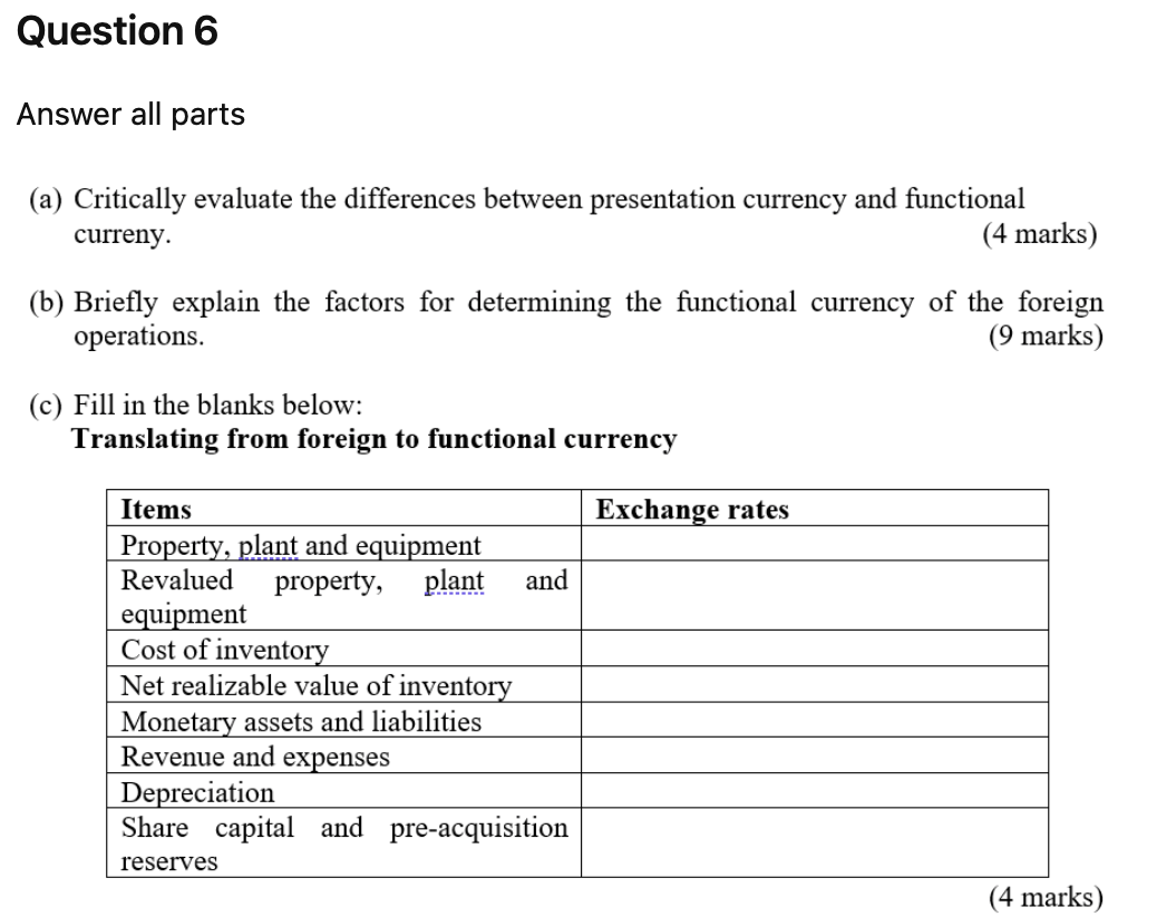 Question 6 Answer all parts (a) Critically evaluate the differences between