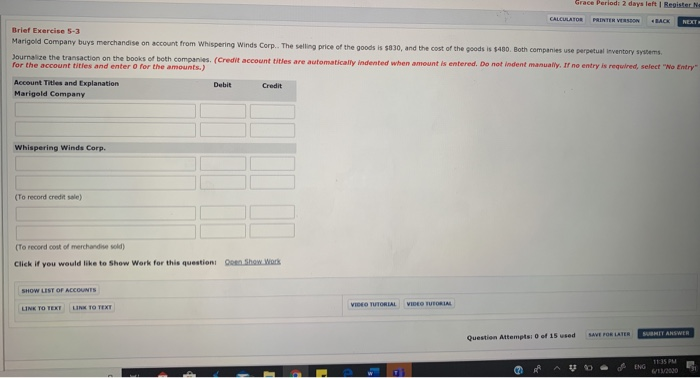  Grace Period: 2 days left Register CALCULATOR PRINTER VERSION LACK NEXT: