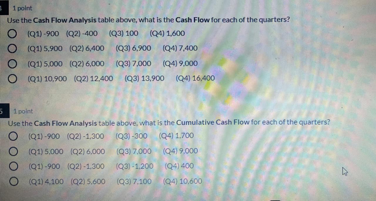 is the total costs for each of the quarters? Cash Flow Analysis
