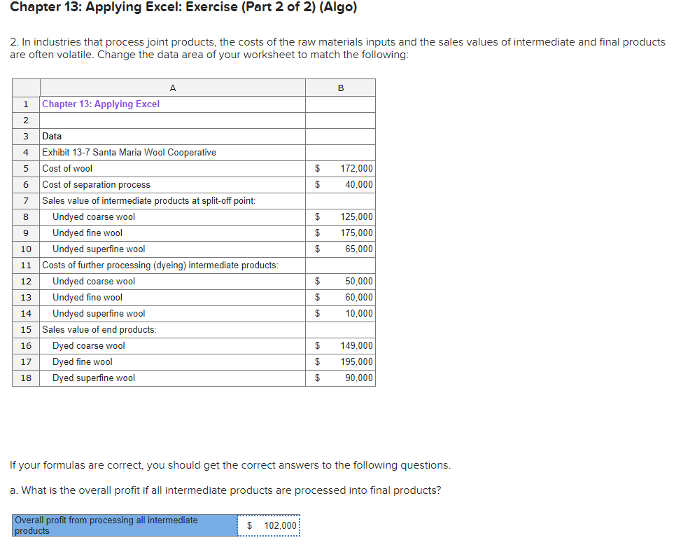 Chapter 13: Applying Excel: Exercise (Part 2 of 2) (Algo) 2.