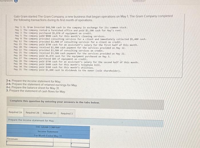 of retained earnings for May. 2-c. Prepare the balance sheet for May