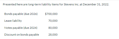  Presented here are long-term liability items for Stevens Inc. at December