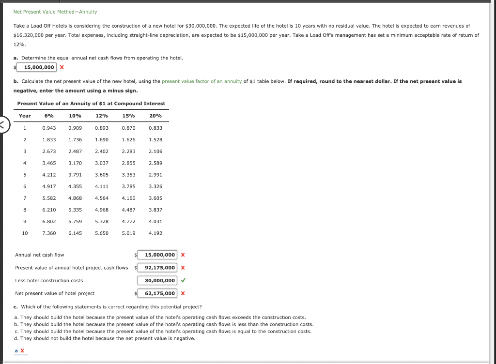  PLEASE HELP. Idk what i am doing wrong Net Present Value