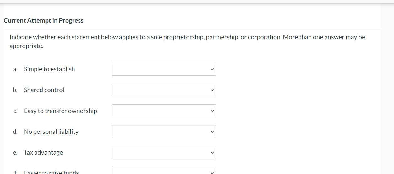  Current Attempt in Progress Indicate whether each statement below applies to