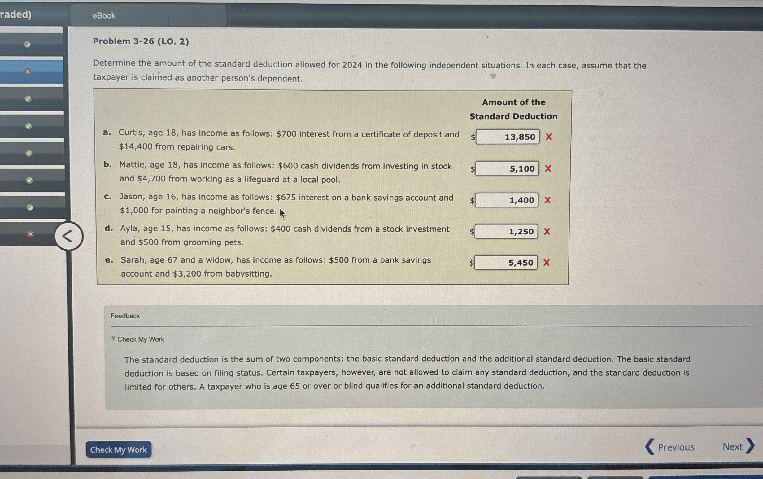  raded) eBook Problem 3-26(LO.2) Determine the amount of the standard deduction