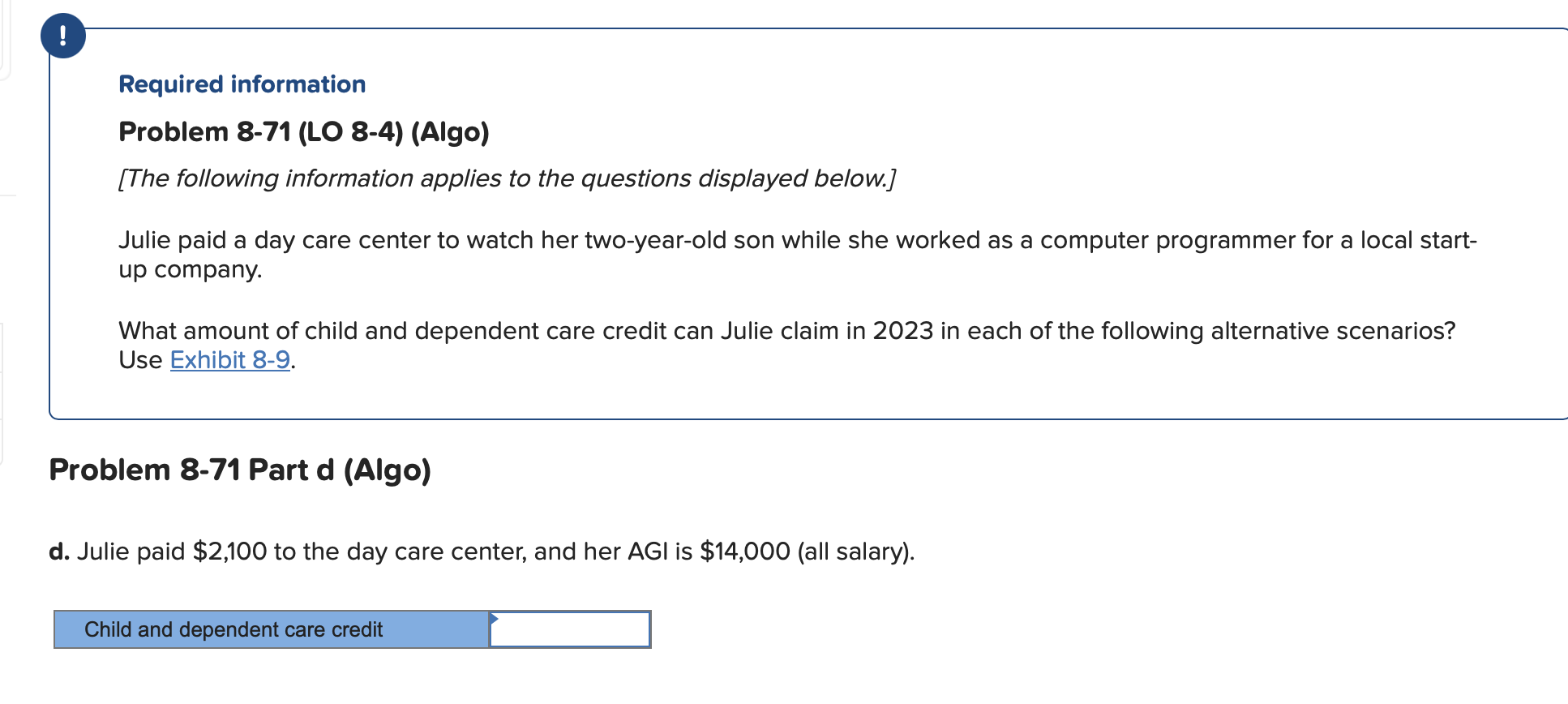  Required information Problem 8-71(LO 8-4)(Algo) [The following information applies to the