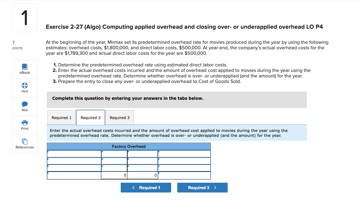 Exercise 2-27 (Algo) Computing applied overhead and closing over- or underapplied