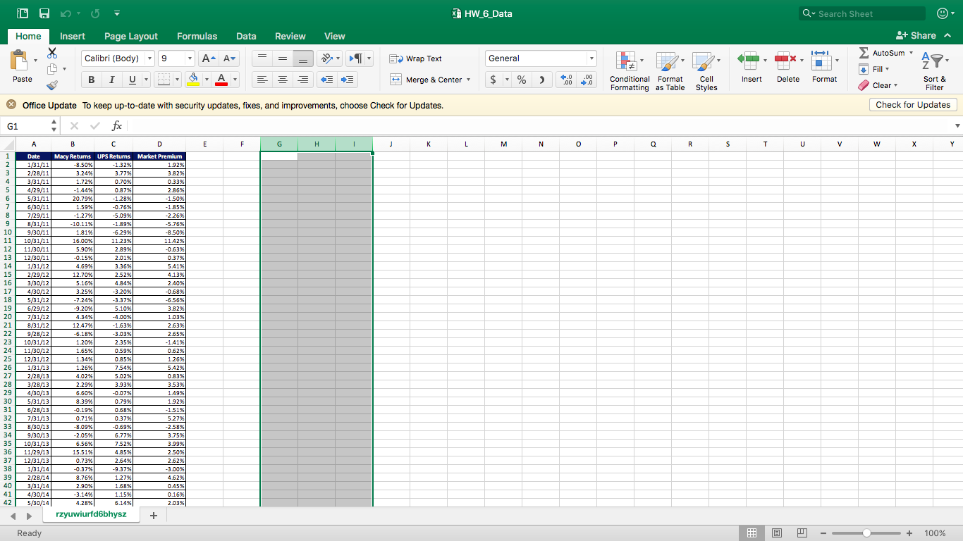 Using the data provided to calculate the expected return of a