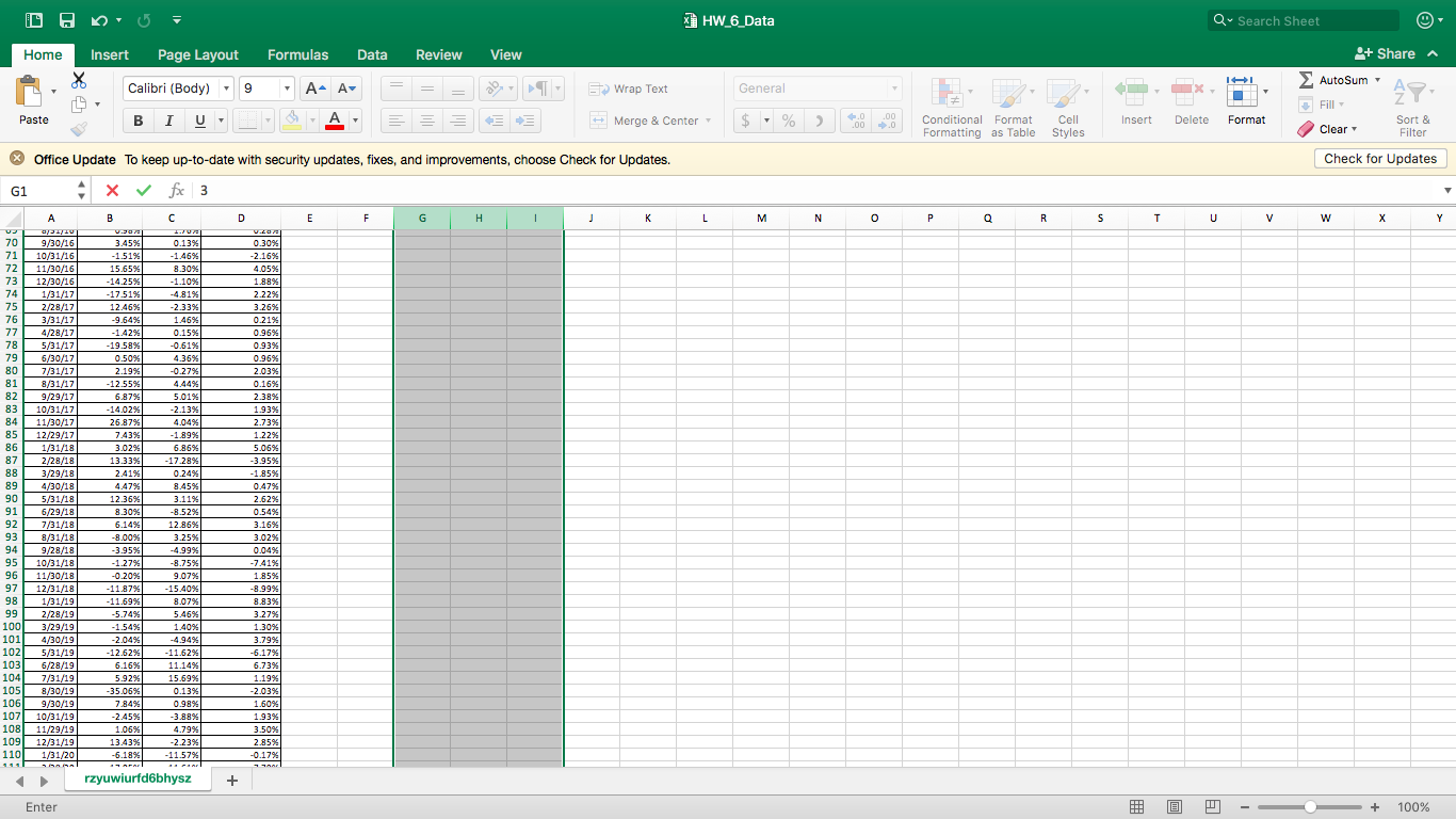 the data provided to calculate the standard deviation of a portfolio that