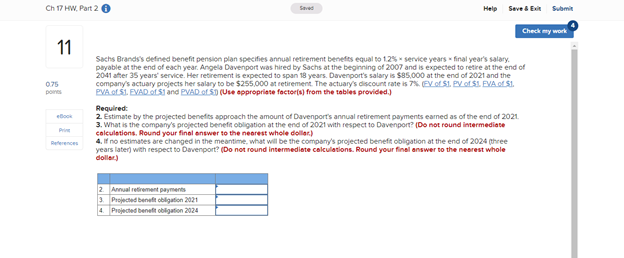  Ch 17 HW. Part 2 Help Seve & Submit Check my