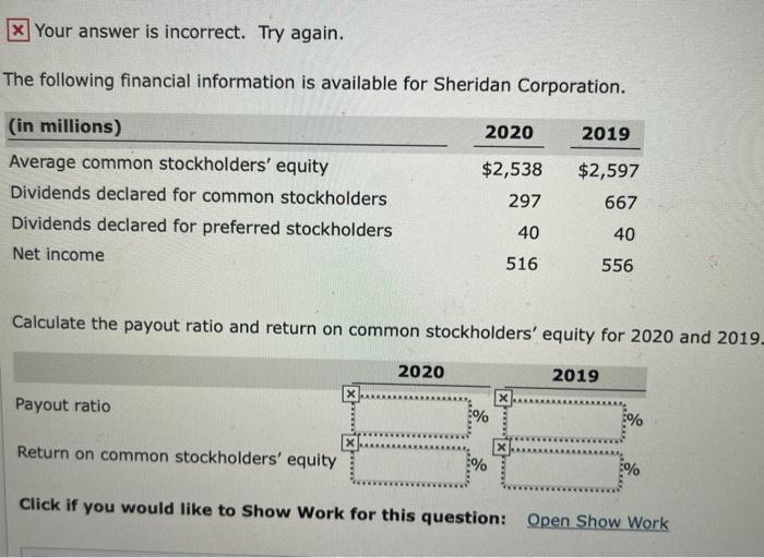  x Your answer is incorrect. Try again. The following financial information