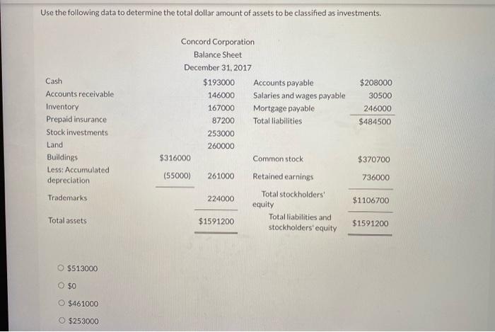  Use the following data to determine the total dollar amount of