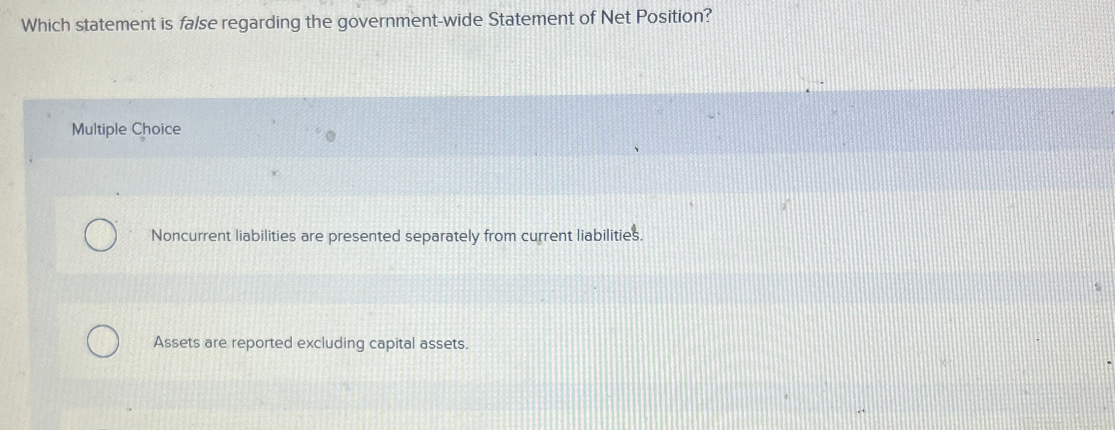  Which statement is false regarding the government-wide Statement of Net Position?