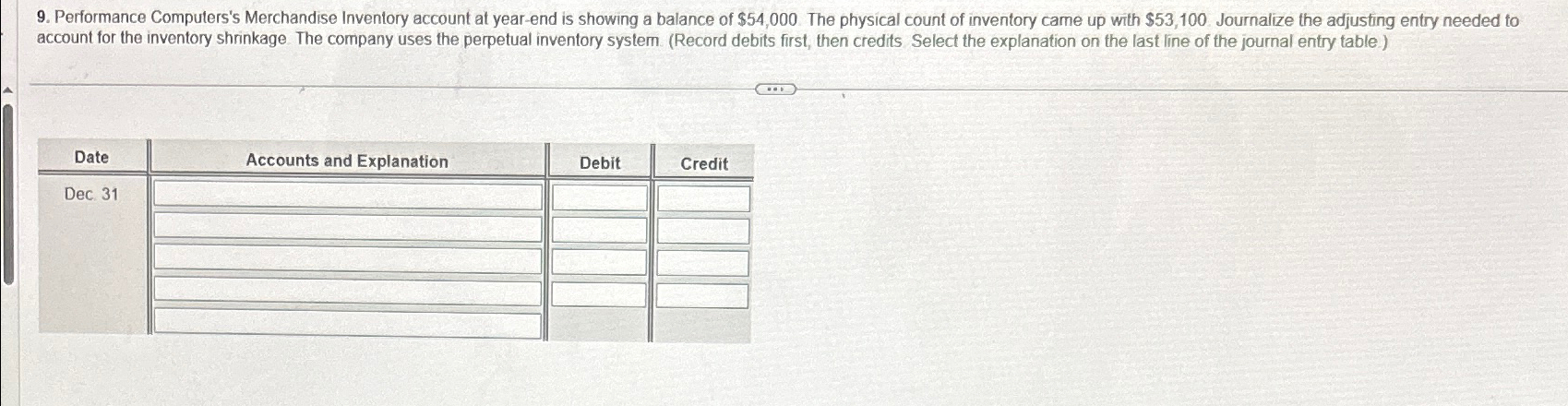  Performance Computers's Merchandise Inventory account at year-end is showing a balance