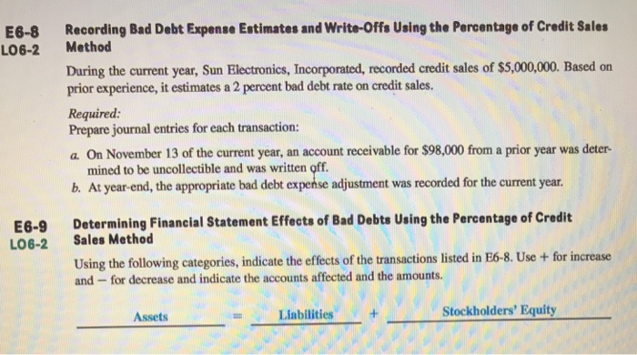  Recording Bad Dabt Expense Estimates and Write-Offs Using the Percentage of