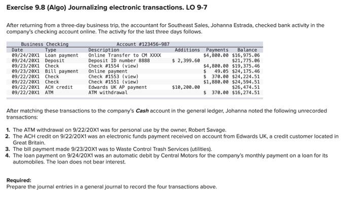  View transaction list Journal entry worksheet Record ATM withdrawal by Robert