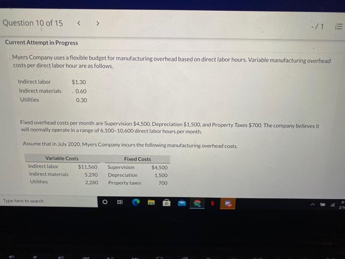  Question 10 of 15 -/1 E Current Attempt in Progress Myers