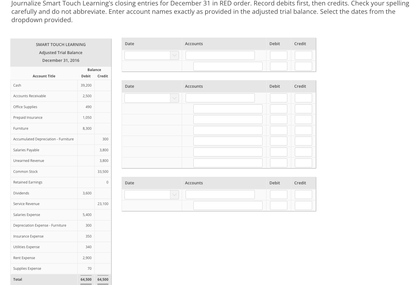 Can i please have some help with this question! Journalize Smart Touch