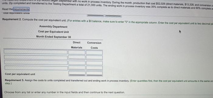 process inventory was 35% complete as to direct materials and Requirements 1.