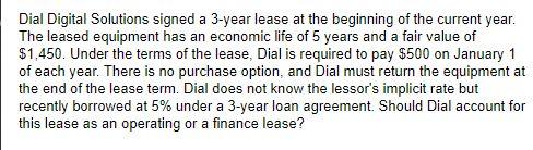  Dial Digital Solutions signed a 3-year lease at the beginning of