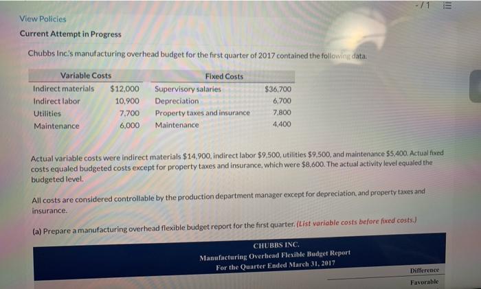  - /1 E View Policies Current Attempt in Progress Chubbs Inc's