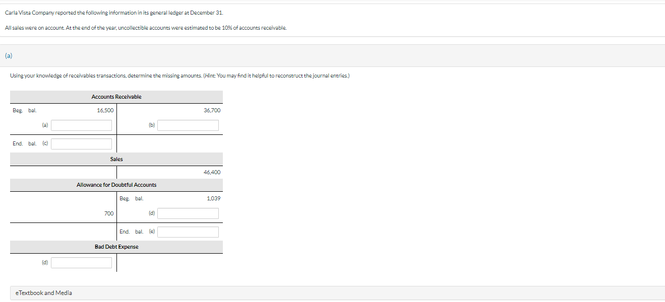  (a) Using your knowledge of receivables transactions, determine the missing amounts.