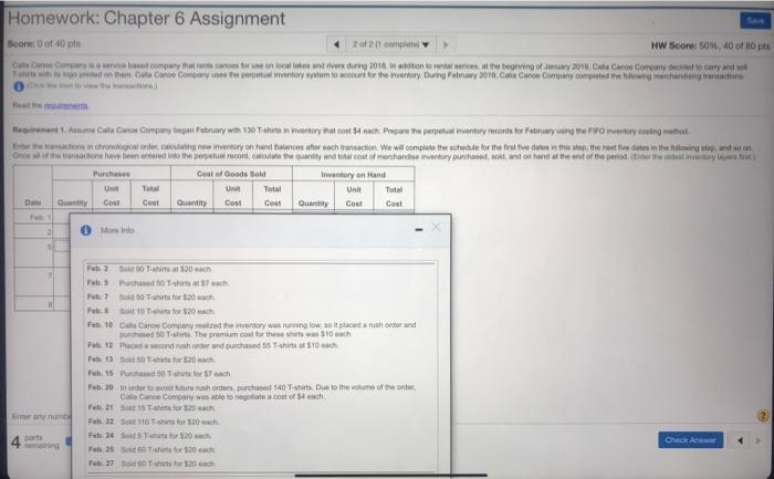  Homework: Chapter 6 Assignment Score of 40 2ofil complete HW Score: