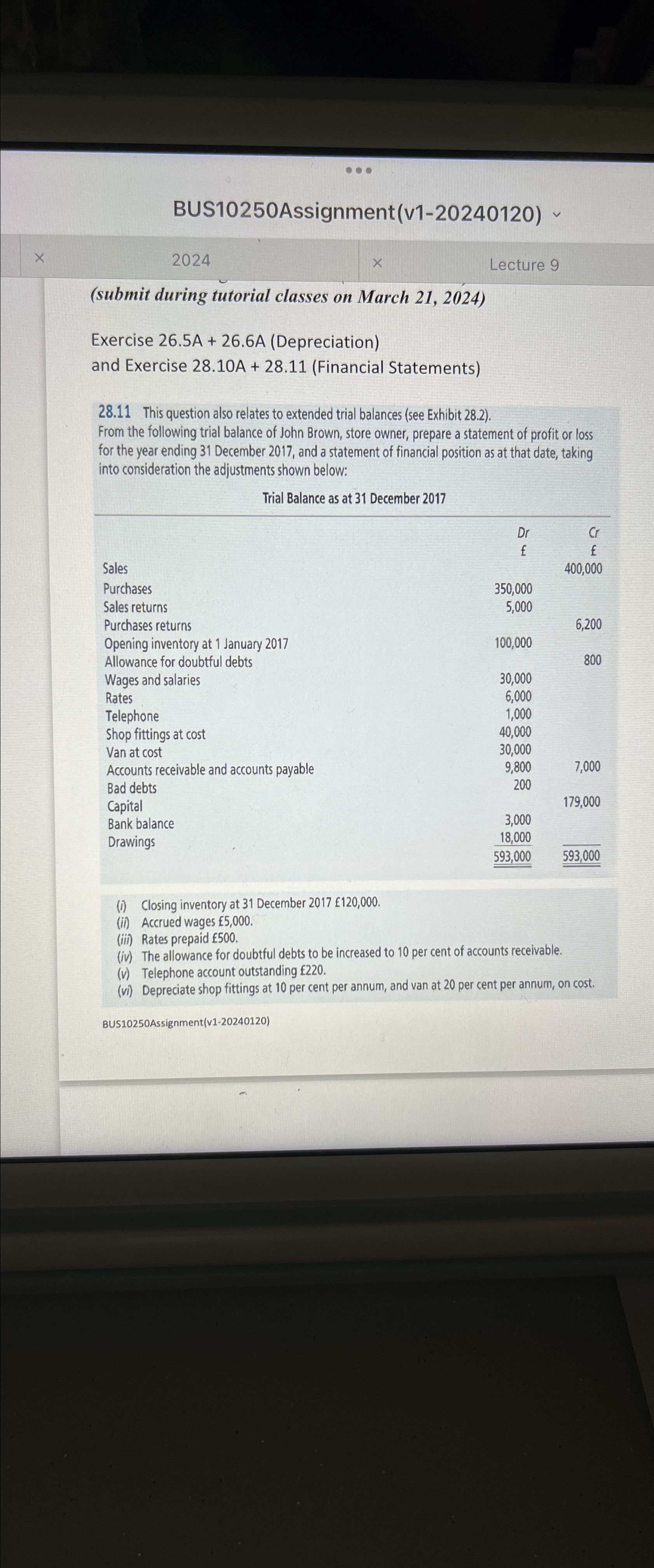  BUS10250Assignment(v1-20240120) 2024 Lecture 9 (submit during tutorial classes on March 21,2024)