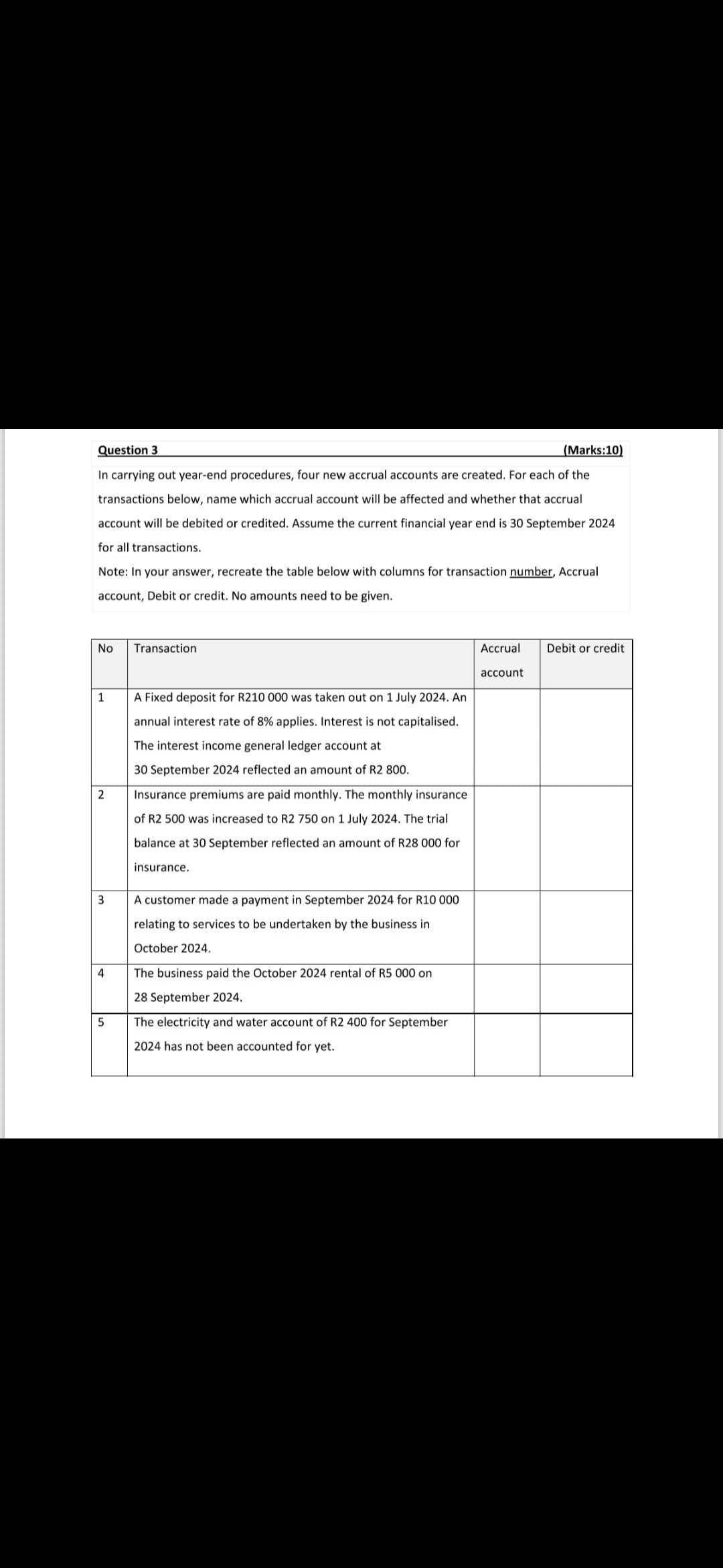  Question 3 (Marks:10) In carrying out year-end procedures, four new accrual