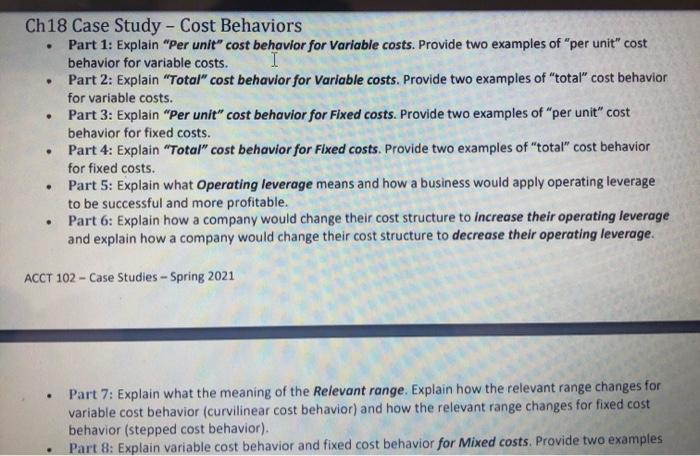 part 7 only 100-200 words please . Ch18 Case Study - Cost